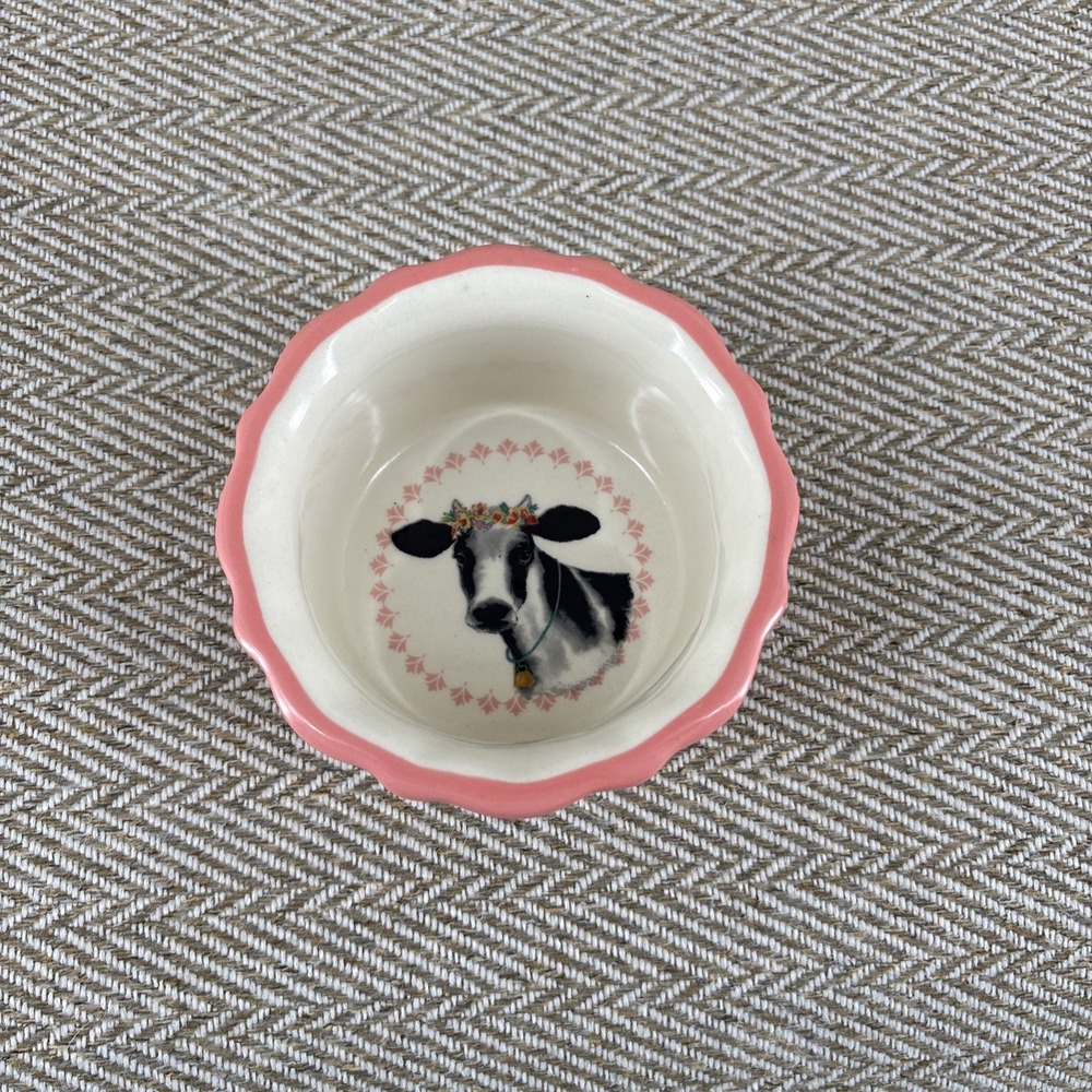Pioneer Woman Ramekin Cow Plaid Pink Gingham Design Custard